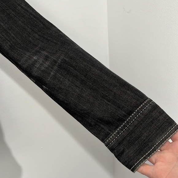 Stefanel Womens Black Demin Jean Jacket Size 10 Large Distressed Punk Goth Rock - Picture 6 of 16